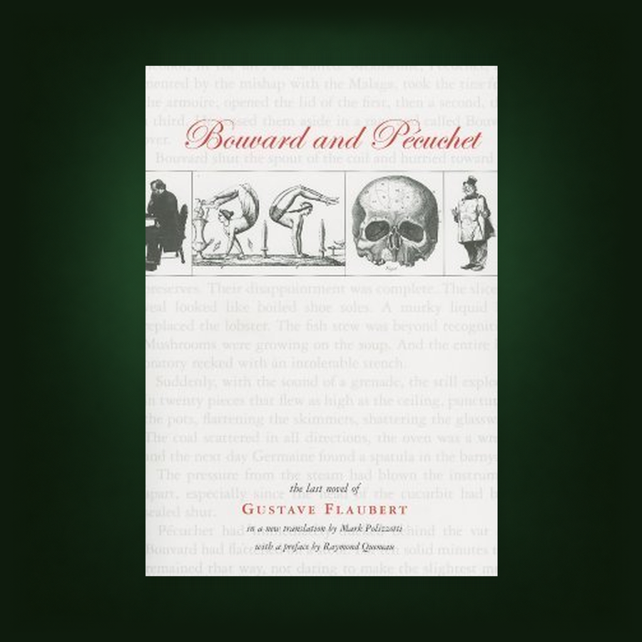 Front cover of Bouvard and Pécuchet by Gustave Flaubert, featuring antique illustrations and a skull.